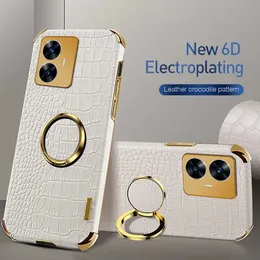 Cep Telefon Kılıfları Realme C55 5G Kabuk 6D Goldplated Frame Deri Kapak Realmi C55 C 55 5G Manyetik Braket Halkası Şok COQUE COQUE RealMe C5 J240426