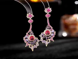 Dangle Chandelier Micro Pave Cubic Zirconia Trend Flower Earings For Women Summer Fashion Crystal Jewelry Statement Earrings4927335