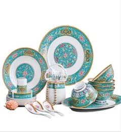 Europa Design Bone China Dinnerware Set Placas e Bowls Tableware Luxo Luxo colorido olho de padrão de utensílios de jantar Set9440540