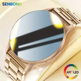 Relógios Senbono 1,43 polegadas AMOLED MULHERES SMART RESPOSTA A RESPOSTA SEMPRE ON DISPLAY DIAL DIAL Custom 100+ Modos esportivos Smartwatch For Men Women