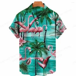 Erkekler Sıradan Gömlek Hawaii Moda Tropik Flamingo Yaz Çiçek Erkekler Retro Sosyal Gömlek 3D Baskı Bluz Cadiz Elbise İnce Fit Camisas