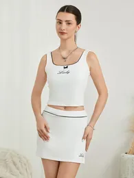 Arbeitskleiderinnen Frauen Summer Loungewear Set Letter Print U-Neck Crop Tanktops mit Mini Bodycon Shorts