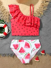 Set Ruffle Bikinis 2023 Mädchen Badeanzug One Schulter Kinder Badebekleidung weibliche Kinderbadegäste baden Schwimmanzug Strandbekleidung