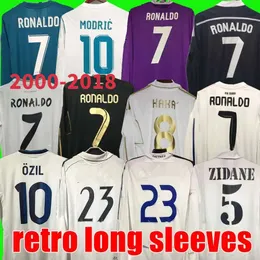 Retro Real Madrids Jersey de futebol de manga longa Camisas de futebol Guti Ramos Seedorf Carlos 10 11 12 13 14 15 16 17 Ronaldo Zidane Raul Modelo antigo e novo artesanato