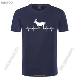 القمصان للرجال 2022 Goat Heartbeat T-Shirt Goat Lover Country Thirt Goat T-Shirt Summer Classic Crew Neckline Mens Pure Cotton Thirtxw