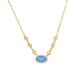 2018 Hochwertiges Messing Mode Schmuck Blau Feuer Opal Edelstein CZ Link Kette Gold Silber Platted Collar Edelstein Halskette8612939