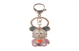 Keychains högkvalitativa dropplegering Keychain Chaveiro Drop Oil Söt Little Baby Mouse Rhinestone Crystal Pärlor Rostfritt nyckel Ring1702896