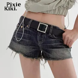 Jeans femminile pixiekiki grunge y2k con cintura a bassa vita bassa pantaloncini di jeans anni 90s vestiti vintage donne pantaloni streetwear p67-dh20