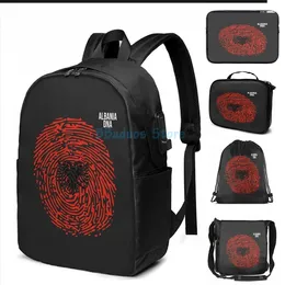 Backpack DNA de impressão gráfica engraçada da Albânia.Bandeira.Orgulhoso USB Charge Men Bags School Saco Laptop de Viagem para Mulheres