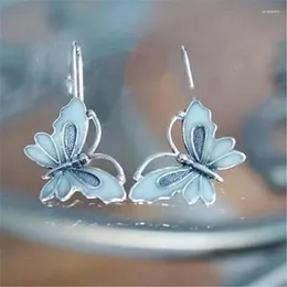 Stud Earrings Creative Blue Butterfly Luminous Silver Color Ear Hook Nightclub Women's Jewelry