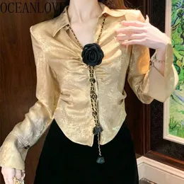 Frauenblusen Oceanlove gegen Neck Flare Sleeve Frauen Hemdsblouse Frühling Herbst Chic Korean Fashion Blusas Mujer süße Vintage Camisas