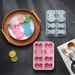Moldes 6 cavidade Rabbit Bolo de silicone molde alimentos para bebês Fazendo molde Diy Bunny Pudding Jelly Candy Chocolate Moldes Bread Baking Tool