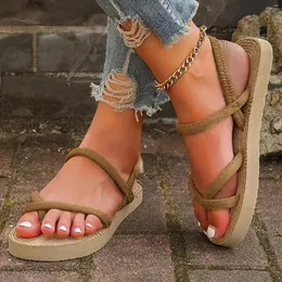 Casual Shoes Grass Woven Tjock Sole Women's Toe Toe Tisters Summer Large Bow Fashionable Beach Sandalias de Mujer Verano 2024