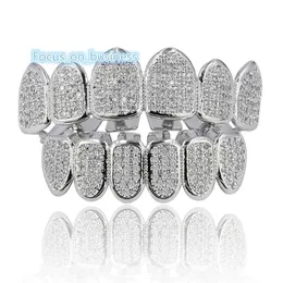 Hip Hop Bling Simulated 6 Pieces Top and Bottom Iced Out Diamond Teeth Grillz