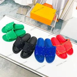 30Colors Men's Miami Line Slipper Giant Embossed Leather Sandals EU38-44 Women Big Size designer shoes slip on beach pool mule platform canvas hook loop Sports flops