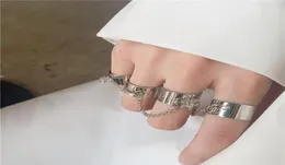 KPOP Punk Cool Egirl Multilayer Regulowany łańcuch cztery palce Otwarte srebrne kolory pierścienie obracanie dla mężczyzn BFF Party Biżuteria 7395278