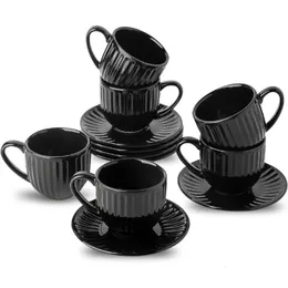 Keramische Cappuccino -Becher und Untertassen 8 Unzen von 6 für Coffeetalatte Macchiato Demitasse Set ästhetische Gifty Black 240422