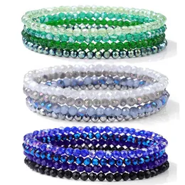 Bärblå kristallpärlarmband set för kvinnors transparent färgat glas 3x4mm elastiska handgjorda smycken
