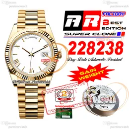 228238 DayDate VR3255 Automatische Herren Watch ARF V2 40 Gelb Gold Weiß Römisches Zifferblatt 904L Stahl Präsident Bracelet Super Edition gleiche Serienkarte Gewicht