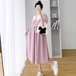 Moderskapsklänningar 2024 Summer Fashion Maternity Breastfeeding Clothing Sailor Collar Cotton Zip Spising Dress Postpartum Woman Ampelling Dress