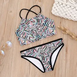 Set 714 yıl 2024 Baskı falbala kızlar çocuk mayo mayosu yaz çocuk biquini infantil mayo çocuk kız bikini set