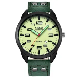 Avanadores de pulso homens genuínos xinew marca barata es erkek barato saat moda de couro banda exército date date quartz vintage reloj hombre q240426