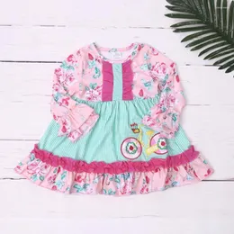 Kleidungssets 2024 Baby Girls Kleidung rosa Blumenkleid Blume Applique Kinder Herbst Baumwolle weich