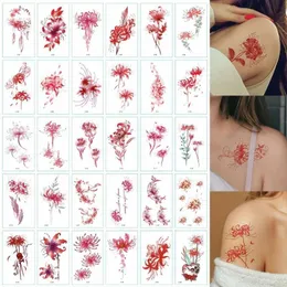 Transferência de tatuagem 30pcs/conjunto adesivos de tatuagem temporária para mulheres meninas lotus vermelho tatoo tatoo impermeável braço corporal ombro tatuajes temporales mujer 240427