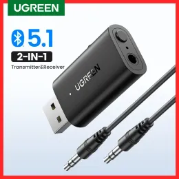 Adapter UGREEN 2 in 1 Bluetooth Car Adapter Bluetooth 5.1 Stereo Transmitter Receiver Wireless 3.5mm Aux Jack Adapter Car Kit Mic