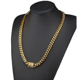 Chains 6-18Mm Wide Stainless Steel Cuban Miami Necklaces Cz Zircon Box Lock Big Heavy Gold Chain Hiphop Jewelry2776 Drop Delivery Jewe Dhlvp