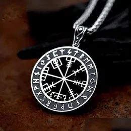 Anhänger Halsketten Vintage Edelstahl Kompass Halskette Männer Ketten Biker Nordic Odin Rune Amet Schmuck Geschenkpendant Drop Lieferung P DHHSU