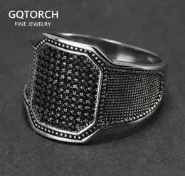 Solid 925 Rings Silver Rings Cool retro vintage Turkish Ring Jewelry for Men Black Zircon Stone Curved Design Fits confortável 12964102