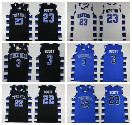 NCAA One Hill Ravens Basketball Jersey Brother Movie 3 Lucas Scott 23 Nathan Scott Black White Blue