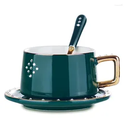 Becher Luxuskeramik Kaffeetasse mit Diamant -Set European Dish Nachmittag Tee Löffel