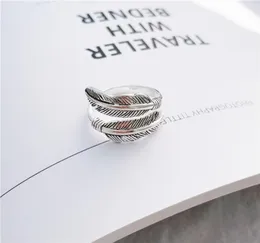 S1015 Fashion Jewelry S925 Sterling Sliver Ring Cat Vintage Feather Open Finger Ring5661622