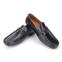 Casual Shoes 2024 Style Siamese Crocodile Leather Men's Handmade Gommino Driving Shoe