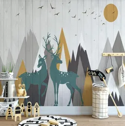 Elk Deer Mountain Carton Wallpaper 3D -Wandbild für Kinder Schlafzimmer Kontakt Papier Wallpapiere Rollen Kunst Wandmalereien Papel de Parde8497230