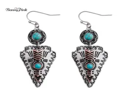 Banny Pink Tribal Burquosise Stone Dangle Серьги для женщин Этнический металлический заявление стрелы выписки с серьгами винтажные камни1086297