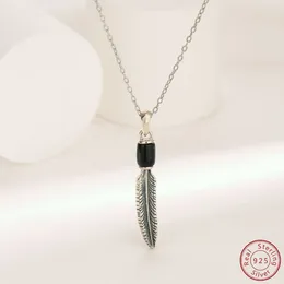 Pendants 2024 Factory Direct Sales 925 Sterling Silver Zircon Necklace Classic Black Feather Fashionable Versatile Jewelry