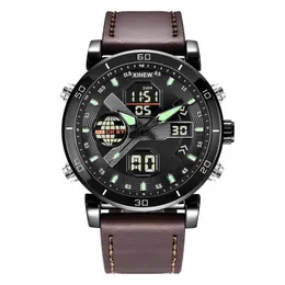 Wristwatches Men Genuine XINEW Brand Dual Time Digital es Fashion Leather Band Multi-function Military Sports Chronograph Vintage Q240426
