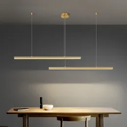 Candeleiro de LED moderno para sala de jantar área de descanso ilha de cozinha Office Mesa longa luminárias douradas luminárias de cobre preto lâmpada