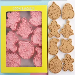 Moulds Christmas Cartoon Biscuit Mould 8 Pcs/Set Cookie Stamp Santa Snowman Tree Owl Castle Pumpkin Witch Halloween Baking Tools