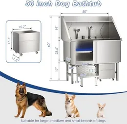 ROOMTEC 304 Stainless Steel Dog Washing Station, 50 Inch Professional Dog  Grooming Tub, Pet Bathtub with Sink, Storage Drawer,Ladder
