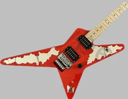 Lvybest Customized 6 Strings Electric Guitar SOLID RED With Rock Tremolo Mirror Pickguard Black Open Pole Pickups