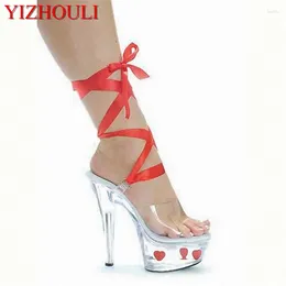 Dance Shoes 15cm Sexy Around The Wrist Strap Sandals Lovely Heart Catwalk Shows Slipper Bride Wedding