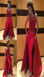 Kaftan Dubai Muslim Red Evening Dresses Arabic Myriam Fres 여성 정장 바지 새틴 형식 무도회 가운 신부 파티 착용 드레스 6218237