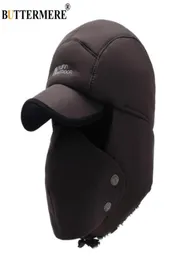 Buttermere Men039s Czapki Zimowe Rosyjska kawa bombowca bawełna czapki earflap męskie maska ​​Odłączona czapka baseballowa Futro ciepłe ushanka hat8749013