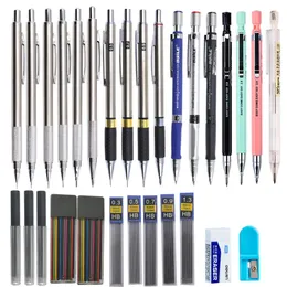 Auto mechaniczny ołówek metalowy 0,3 0,5 0,7 0,9 1,3 2,0 mm Czarny ołów 12 Kolor Władze Art Malowanie studentów pisanie przeciw pośływaniu 240416