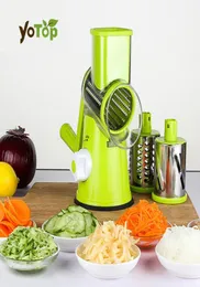 Yotop Green Vegetable Mandoline Slicer Potato Julienne Morot Cutter Cheese Grater Round Rostfri Steel Blades Kitchen Tool8297369