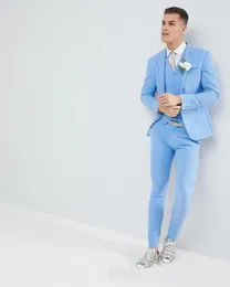 Light Sky Blue Three Mens Suits Slim Fit Groomsmen Wedding Wedding Tuxedos dla mężczyzn Blazers Notoched Lapel PROM PROM PROJEDNICTSVE2833646